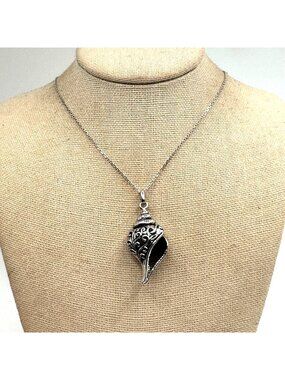 VTG Sterling Silver 925 Conch Shell Pendant Cable Chain Necklace Size 18" Length
